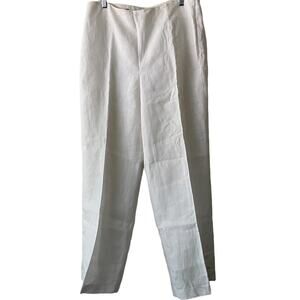 Talbots Ivory High Waisted Linen Wide Leg Palazzo Pants w Ankle Buttons -12